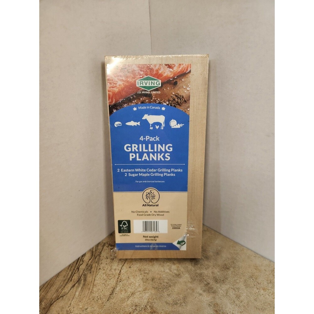 IRVING Grilling Planks 4 Pack All Natural Food Grade Dry Wood 12"x5.25" NEW